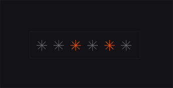 Password input field with six asterisks, two illuminated orange, four gray.