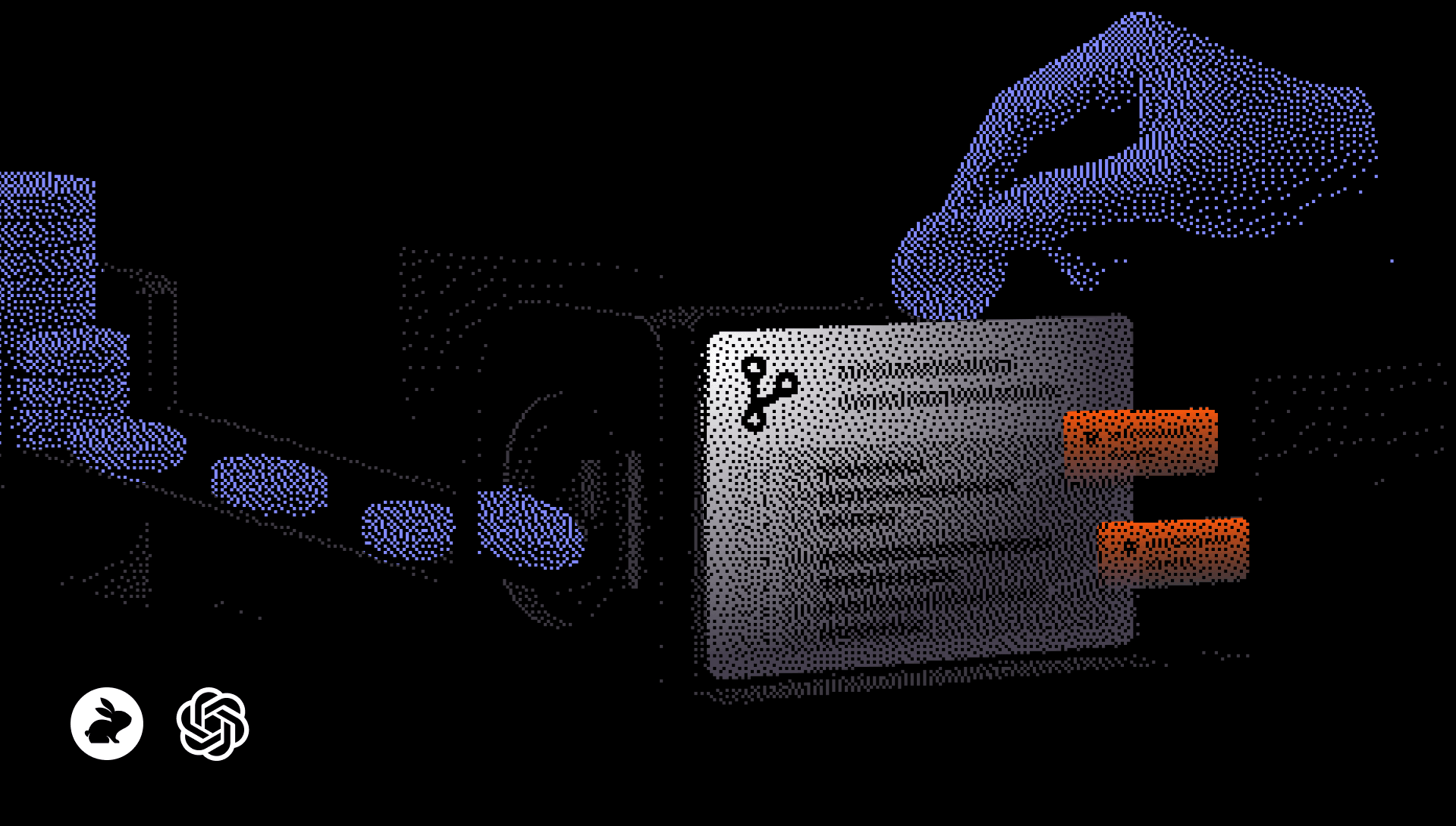 CodeRabbit and OpenAI logos with a pixel-art code review illustration.