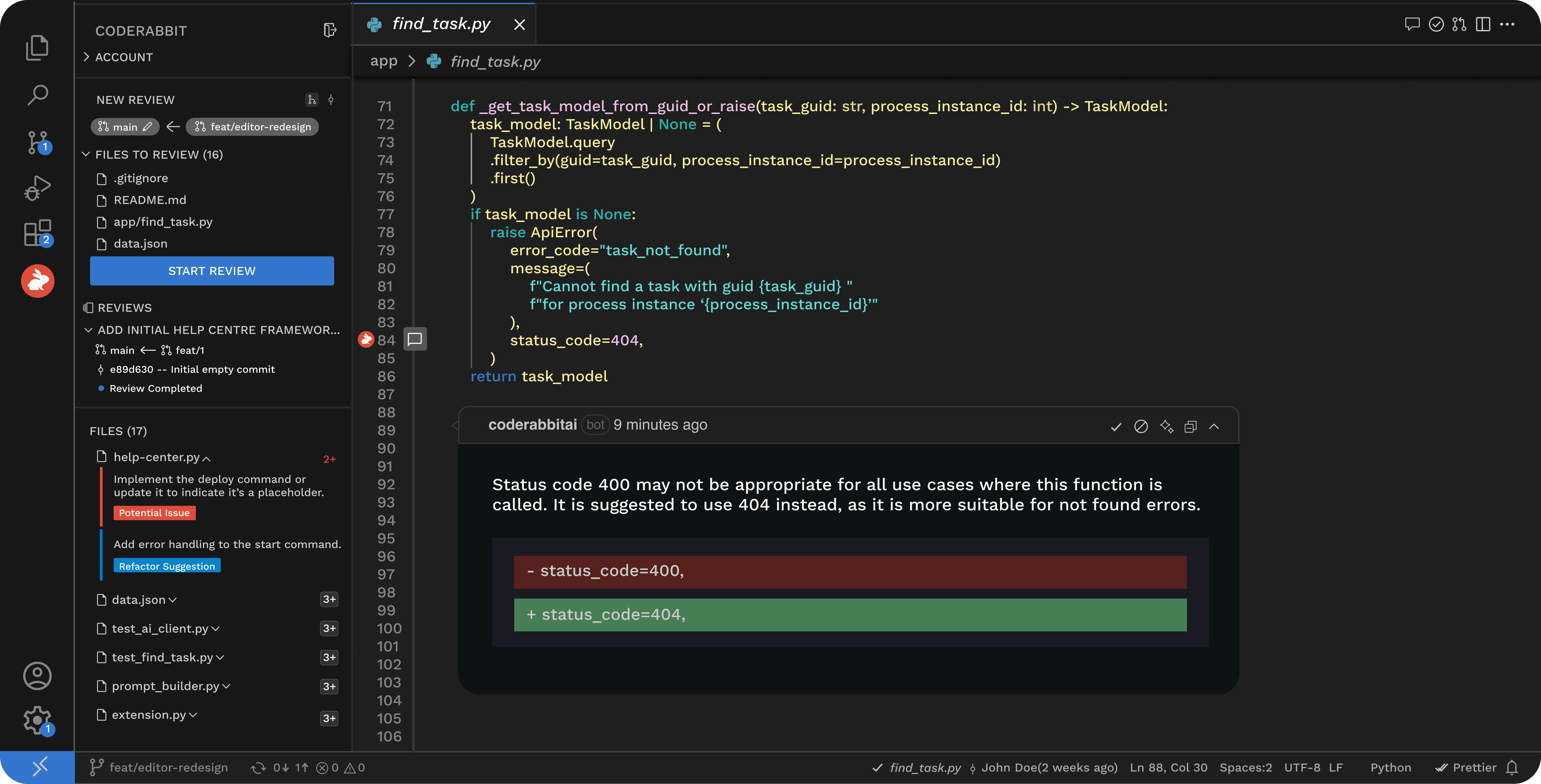 CodeRabbit review inside an IDE