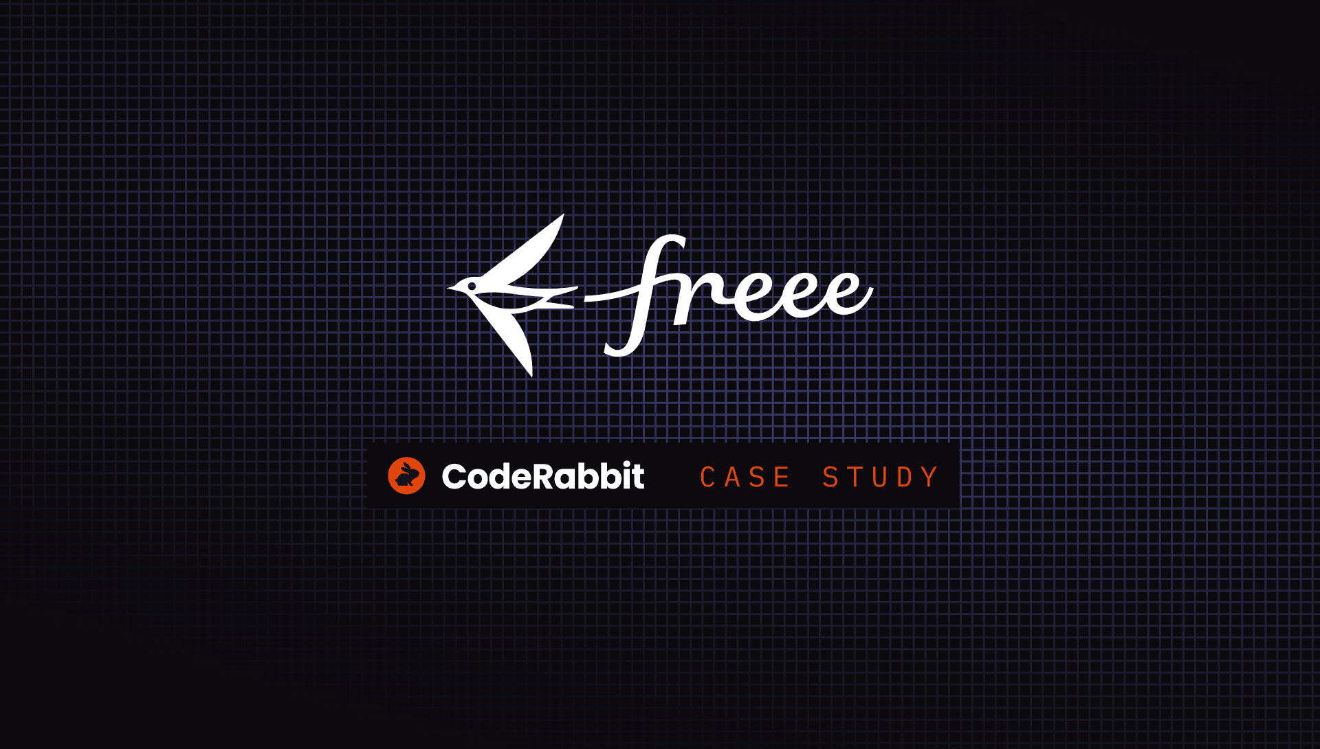 暗いパターン背景に「freee」ロゴと「CodeRabbit CASE STUDY」のタイトルカードが表示されている。