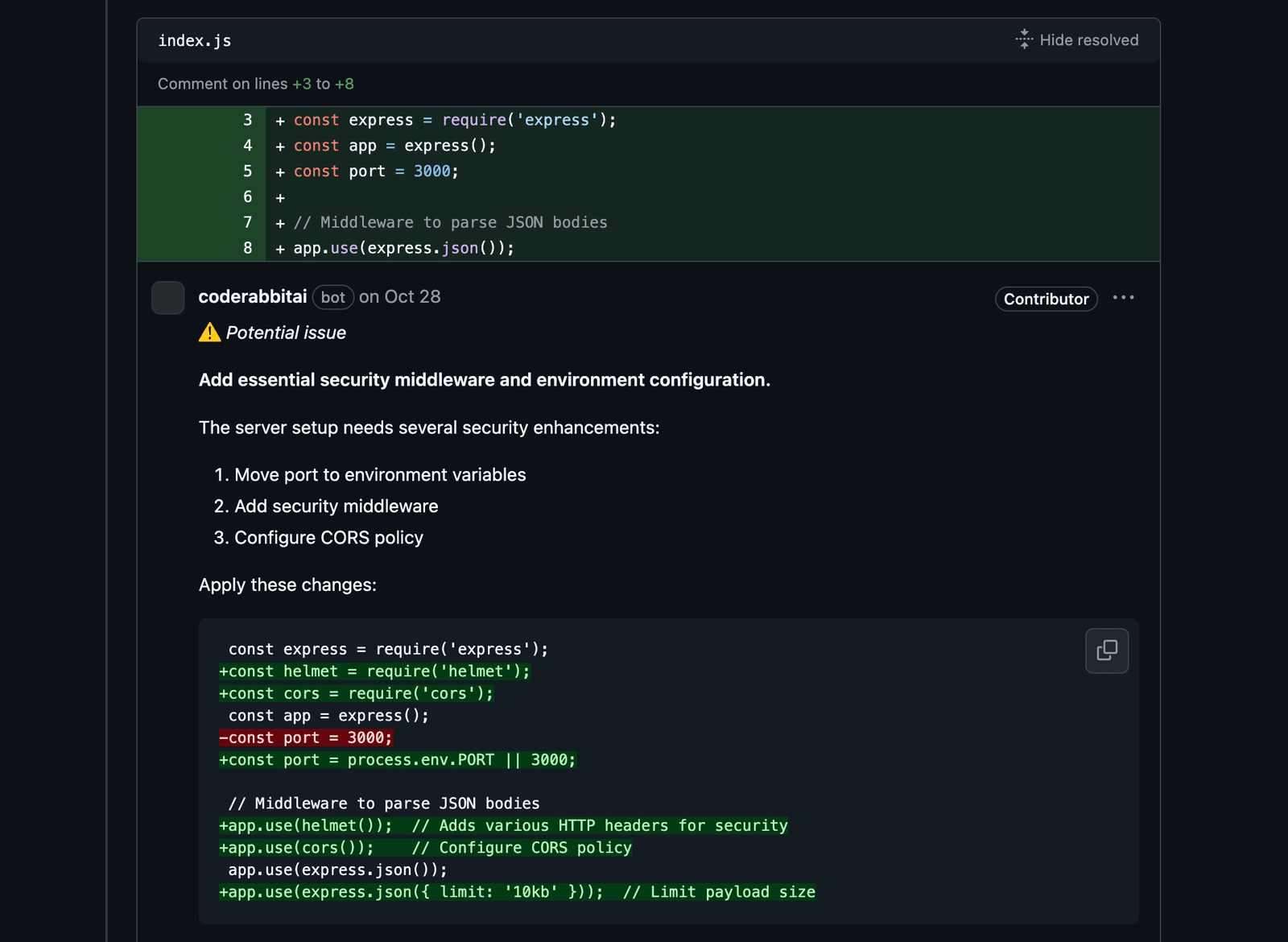 CodeRabbitの実行可能なレビューコメント