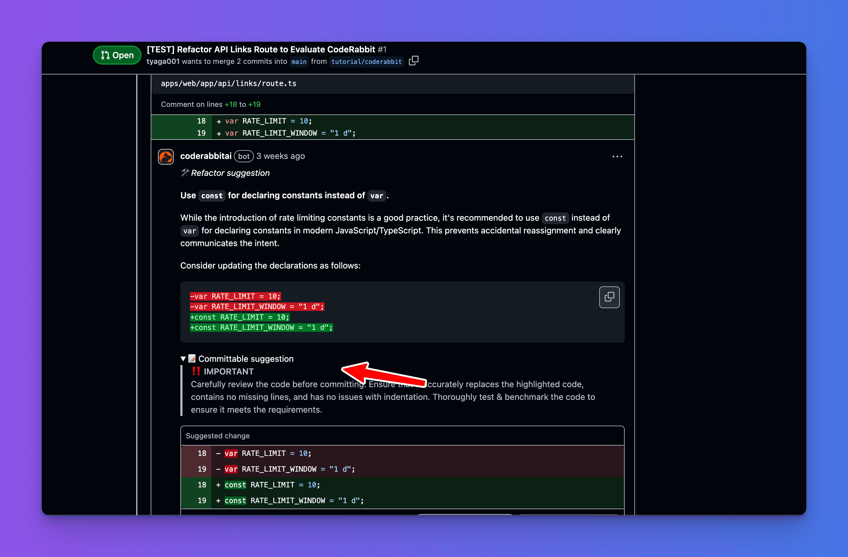 CodeRabbitによる実行可能なコメント