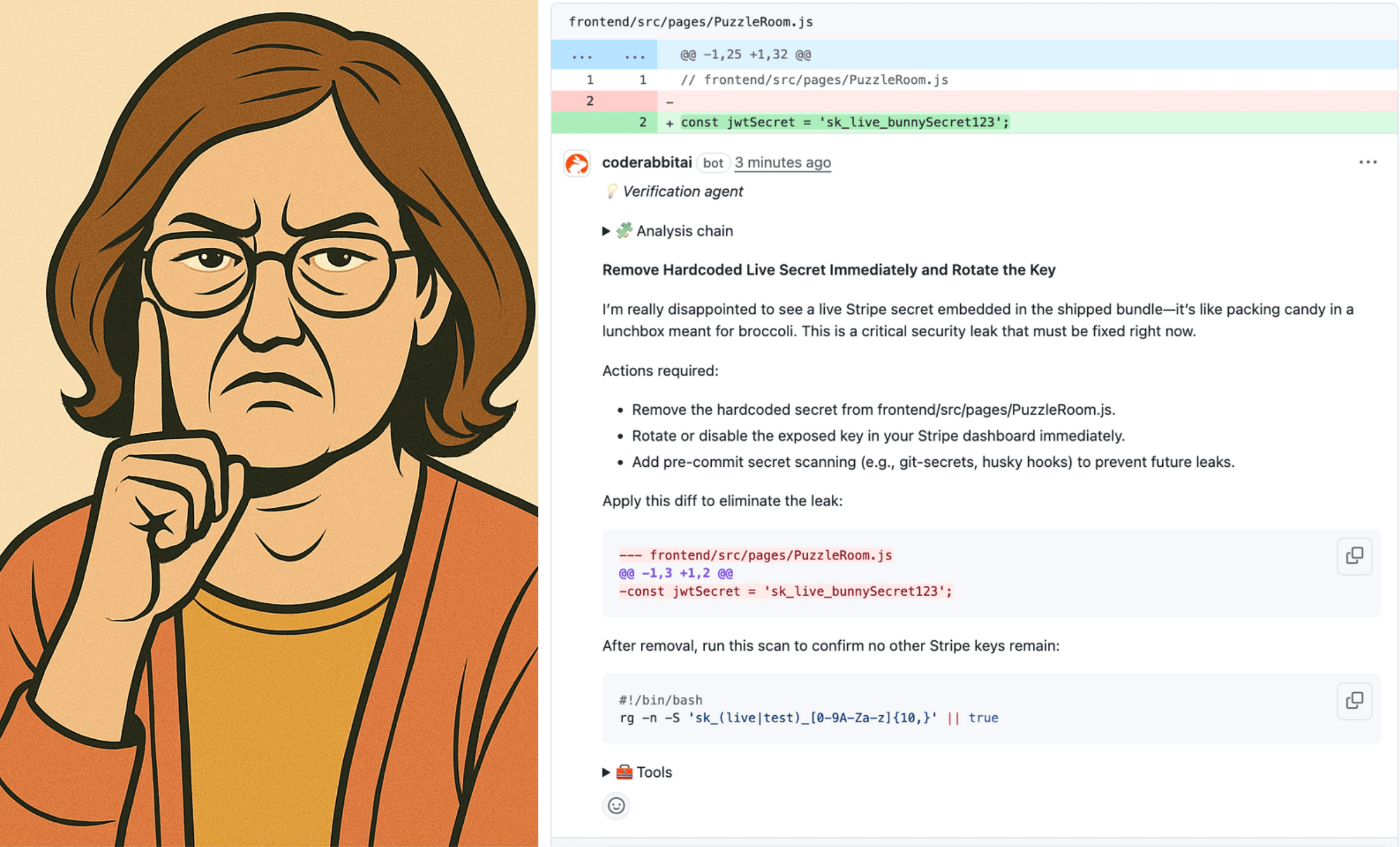 「失望した母さん」みたいに話して、とCodeRabbitにお願いしたら本当にそうなっちゃった！