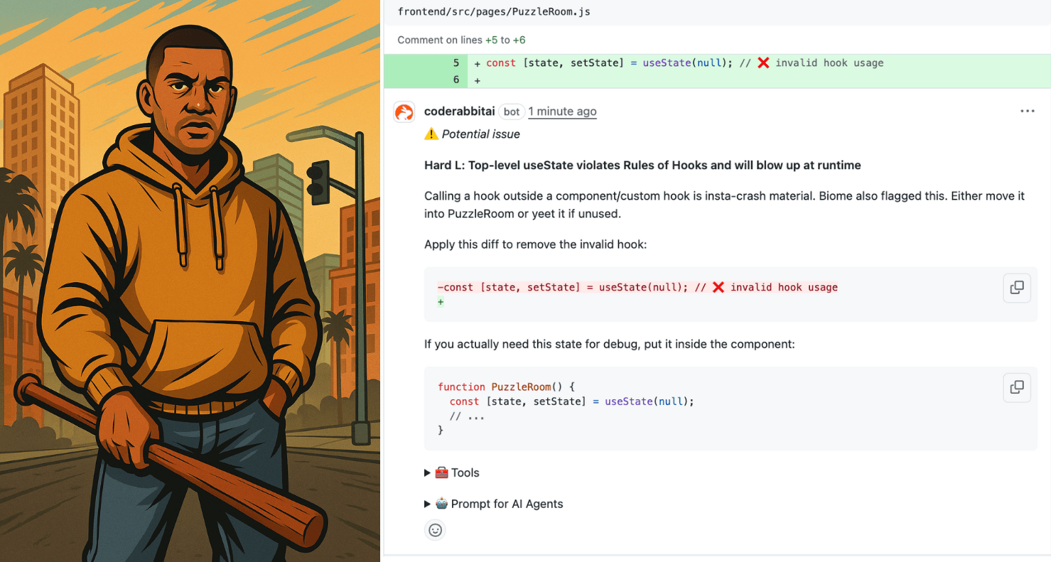 「失望した母さん」みたいに話して、とCodeRabbitにお願いしたら本当にそうなっちゃった！